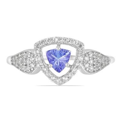 BUY STERLING SILVER NATURAL TANZANITE GEMSTONE  HALO UNIQUE RING